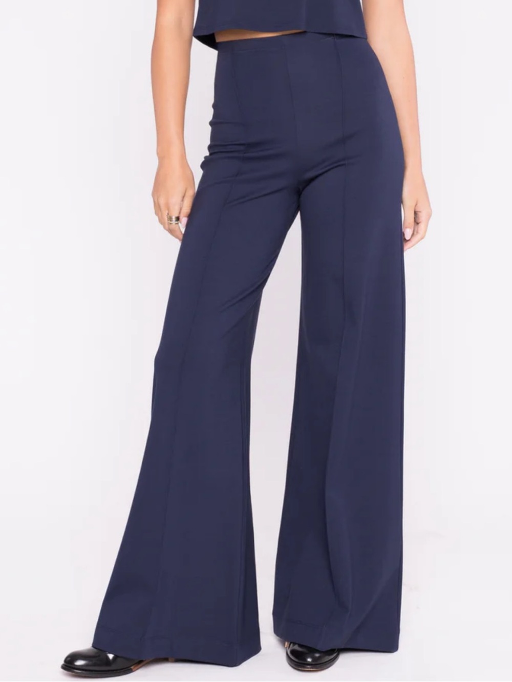 Ripley Rader Navy Ponte Long Wide Leg Pant NWT